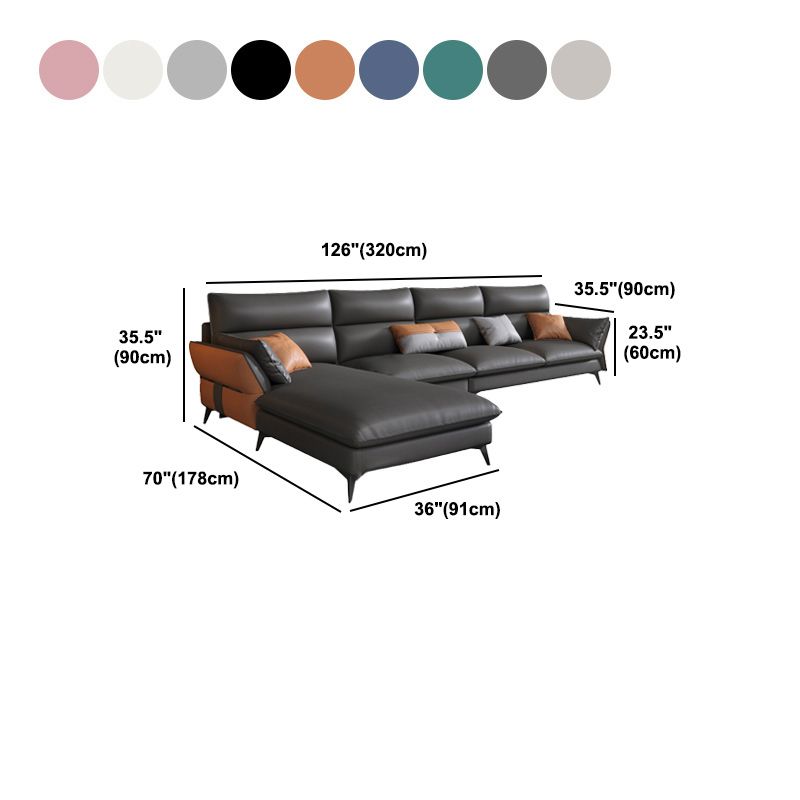 Vintage Sewn Pillow Back Sofa & Chaise 4-seat Faux Leather Sofa Clearhalo 'furn' 'furn_sectionals' 'Furniture' 'Living Room Furniture' 'Sectionals' 1200x1200_970ea5a7-9b6e-4035-94ff-0733c39118bb