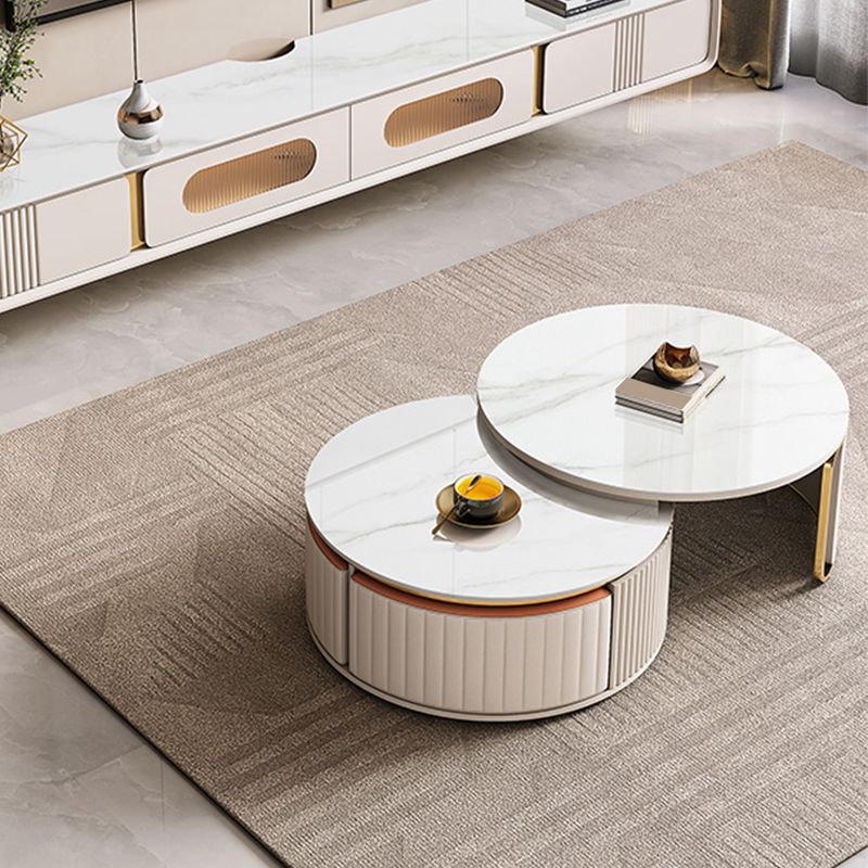 Abstract Coffee Cocktail Table with Storage Drawers White Slate