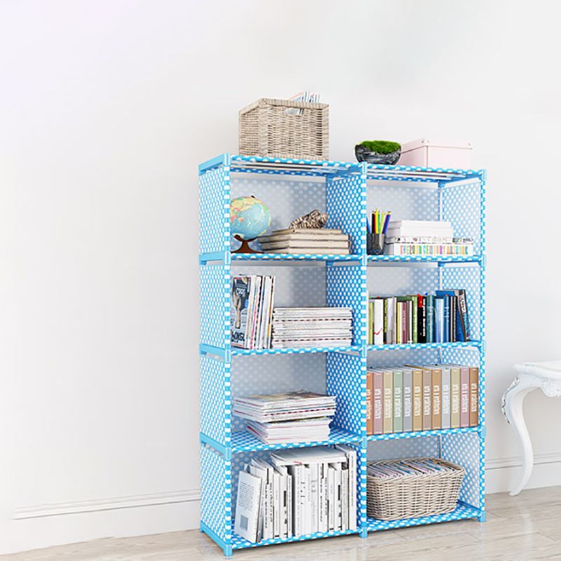 Contemporary Vertical Bookshelf Metal Study Room Bookcase with Fabric Bins