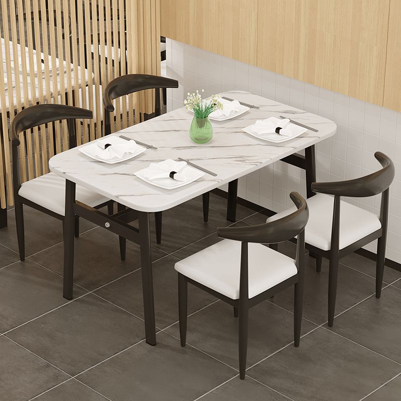 Zeitgenössischer weiße rechteckige Holzentisch mit 4 Stahlfuß