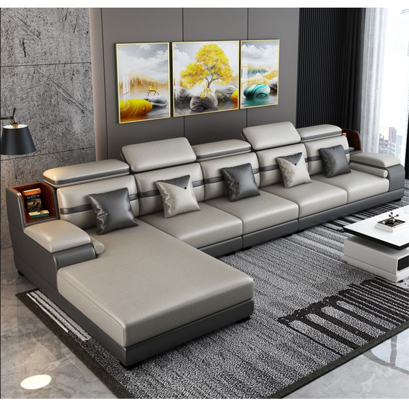 Stain-Resistant Faux Leather Sofa Pillow Top Arm Sectional for Apartment Clearhalo 'furn' 'furn_sectionals' 'Furniture' 'furniture_sectionals' 'Living Room Furniture' 'Sectionals' 1200x1200_9719f211-5361-4f22-b367-b6387de942f3