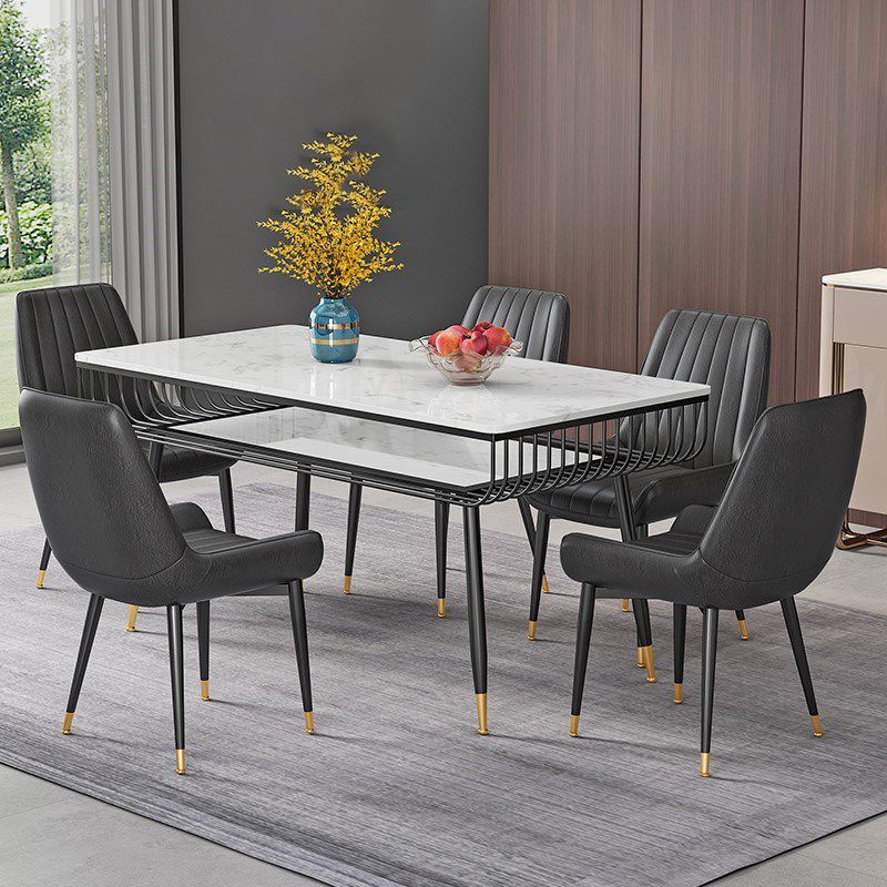 Metal and Slate Table Modern Minimalist Storage Rectangular Dining Table Clearhalo 'Dining Tables & Seating' 'Dining Tables' 'dining_table' 'furn' 'furn_dining_table' 'Furniture' 'Kitchen & Dining Furniture' 1200x1200_971e608e-e878-4d5a-815e-e7450c048616