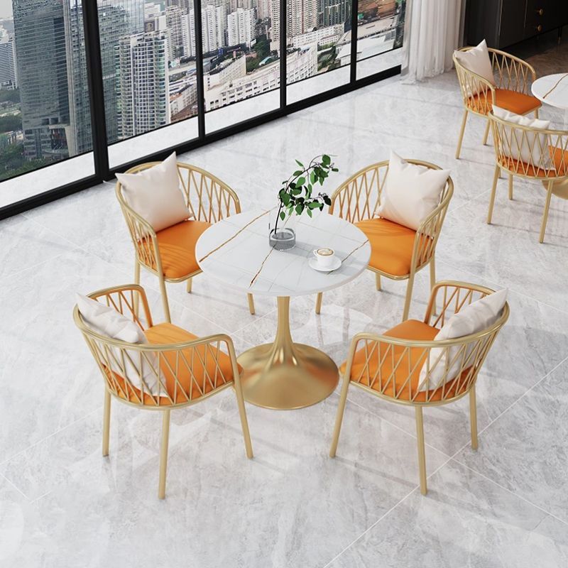 Glam Sintered Stone Dining Table Set Round 1/3/4/5 Pieces Dining Set for Home Use Clearhalo 'Dining Room Sets' 'Dining Tables & Seating' 'dining_room_set' 'furn' 'furn_dining_room_set' 'Furniture' 'Kitchen & Dining Furniture' 1200x1200_971eeaa8-3a87-4d31-9219-1abd83dc1f47