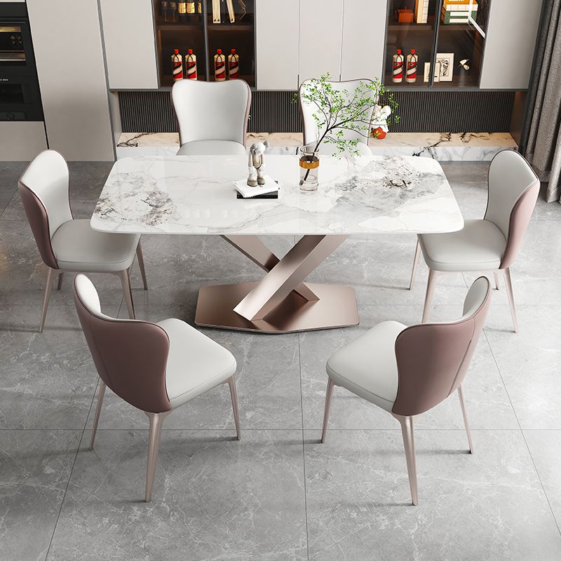Luxury Sintered Stone Top Table Rectangle Dining Table with Pedestal Base Clearhalo 'Dining Tables & Seating' 'Dining Tables' 'dining_table' 'furn' 'furn_dining_table' 'Furniture' 'furniture_dining_table' 'Kitchen & Dining Furniture' 'kitchen' 'kitchen_dining_table' 1200x1200_971f8801-e9b8-4ede-8c37-aa52e993af89