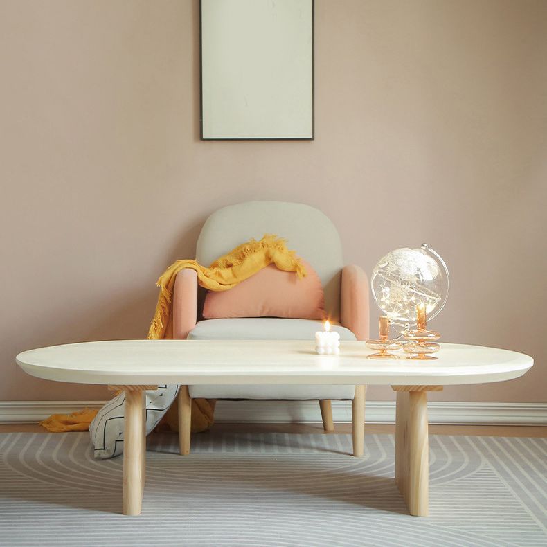 Oval Pine Wood Coffe Table with Wooden Sled Base Cocktail Table Clearhalo 'Coffee & Accent Tables' 'Coffee Tables' 'coffee_tables' 'furn' 'furn_coffee_tables' 'Furniture' 'Living Room Furniture' 1200x1200_9722be31-f014-42fe-9773-0304a99038a8