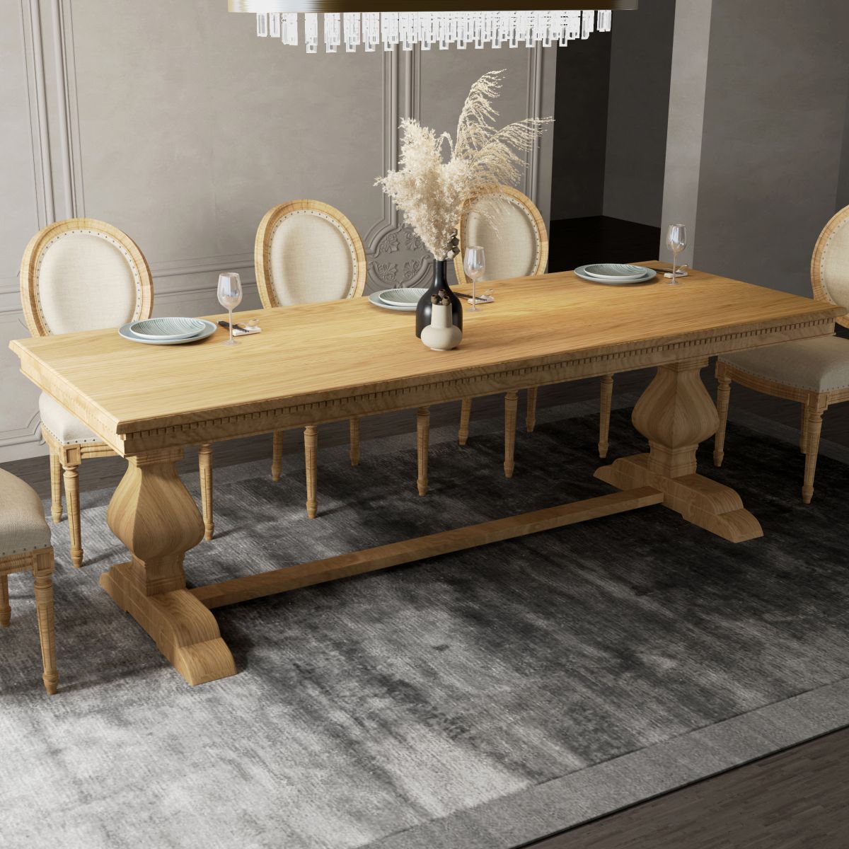 Mid-Century Modern Rectangle Table Solid Wood Dining Table with Trestle Base Clearhalo ' dining_table' 'Dining Tables & Seating' 'Dining Tables' 'furn' 'furn_dining_table' 'Furniture' 'furniture_dining_table' 'Kitchen & Dining Furniture' 'kitchen&dining_furn' 'kitchen' 'kitchen_dining_table' 1200x1200_97257156-6d73-4a26-a4b0-22432909c7a8