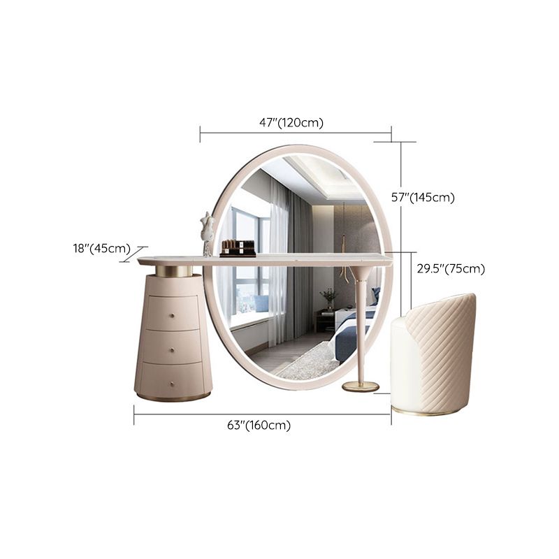 Moderne avec tiroir chambre miroir métallique avec coiffeuse tabouret