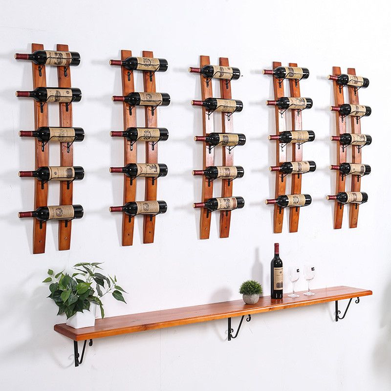 Mid-Century Modern Wine Holder Rack Wall Mounted Pine Wine Shelf