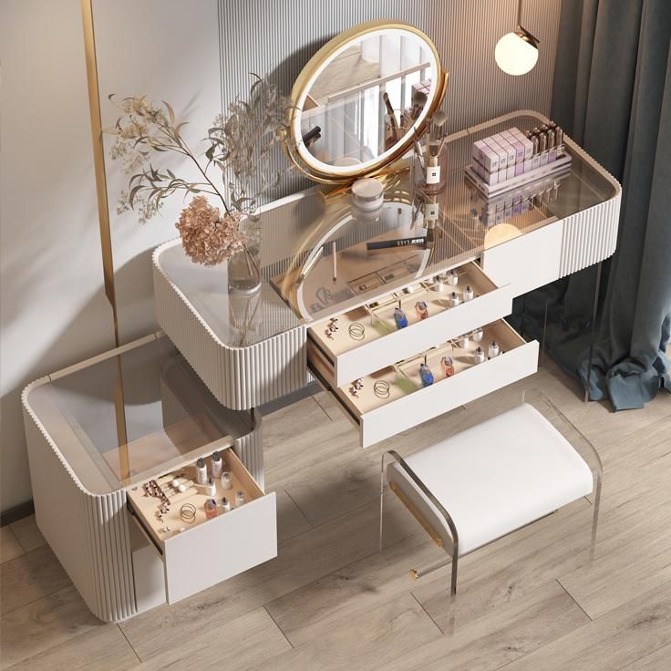 Comptoir de maquillage contemporain avec tiroir, coiffeuse de vanité en bois