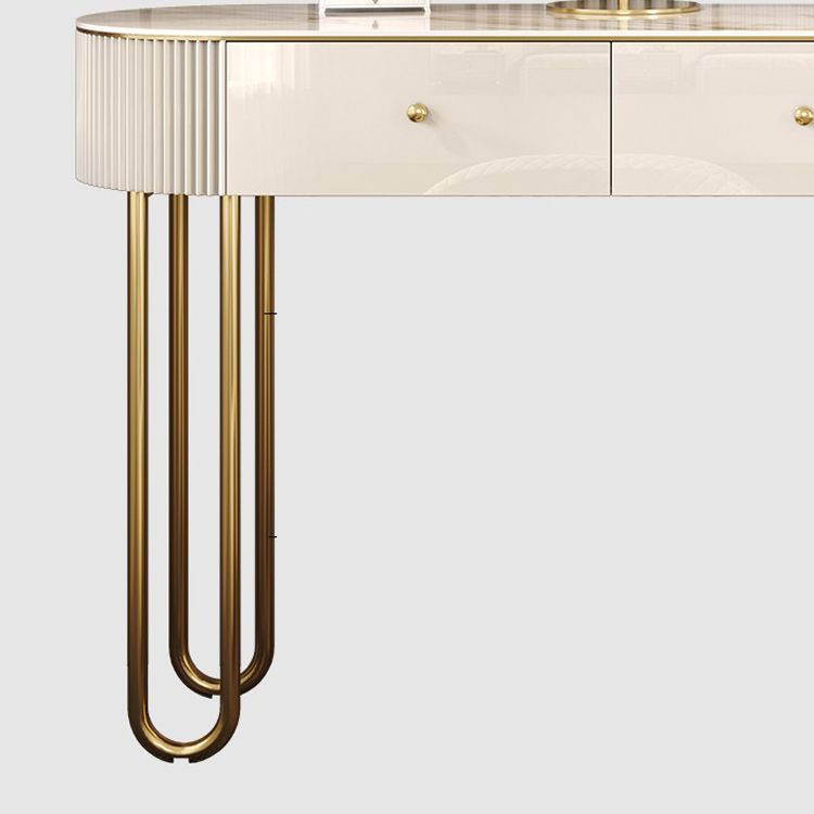 Beige Vanity Dressing Table Set Glossy Finish Dresser with Wood Drawers