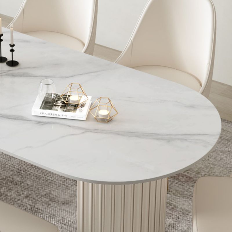 Simple Oval Dining Room Table Sintered Stone Top Double Pedestal Table Clearhalo 'Dining Tables & Seating' 'Dining Tables' 'dining_table' 'furn' 'furn_dining_table' 'Furniture' 'Kitchen & Dining Furniture' 1200x1200_972e7ecc-f0f3-415b-9205-cf3002ab9525