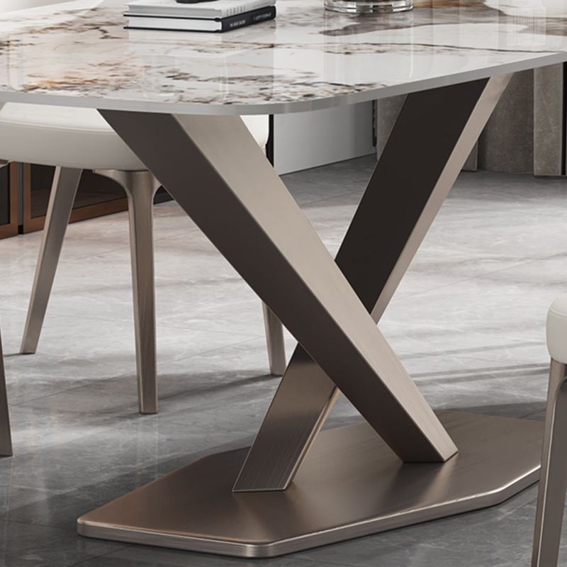 Modern Sintered Stone Dining Table Rectangle Table with Metal Pedestal Base Clearhalo 'Dining Tables & Seating' 'Dining Tables' 'dining_table' 'furn' 'furn_dining_table' 'Furniture' 'Kitchen & Dining Furniture' 1200x1200_972eaac9-8fb1-4975-8357-4d20130fa4f8