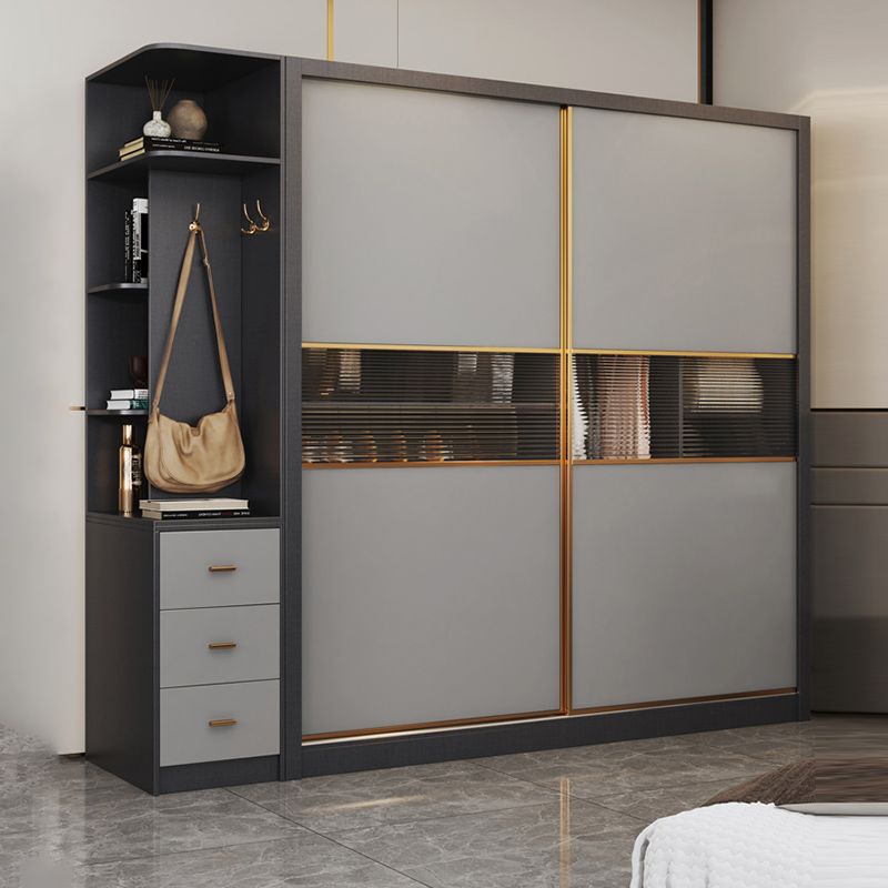 Armadio per armadio scorrevole in legno armadio grigio armadio con asta di abbigliamento