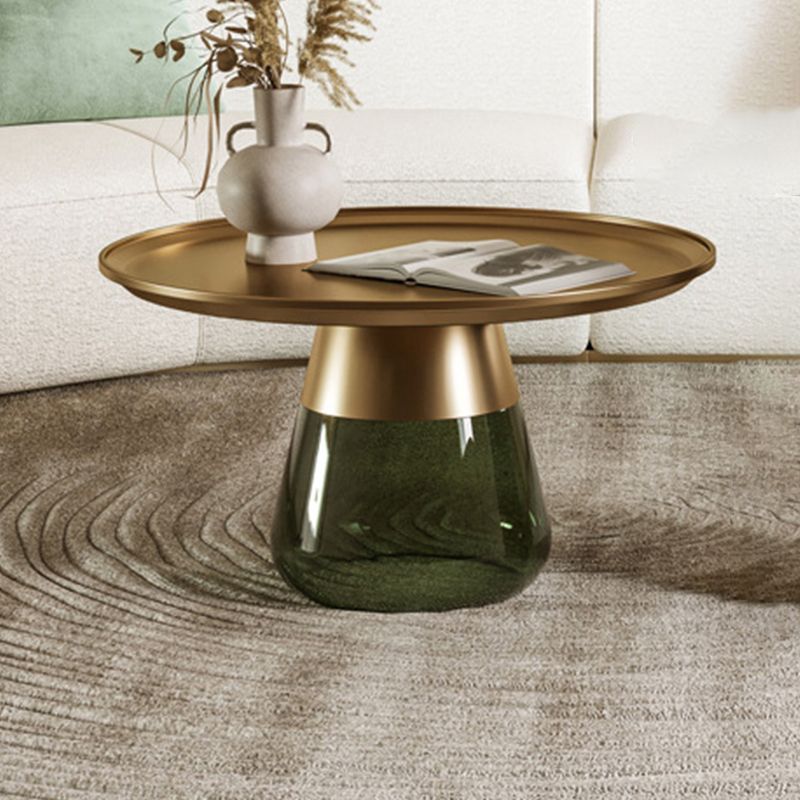 Round Metal Tray Top Coffee Table Glass Pedestal Cocktail Table Clearhalo 'Coffee & Accent Tables' 'Coffee Tables' 'coffee_tables' 'furn' 'furn_coffee_tables' 'Furniture' 'Living Room Furniture' 1200x1200_9732cb66-80c5-4074-86c6-dfc521d84a30