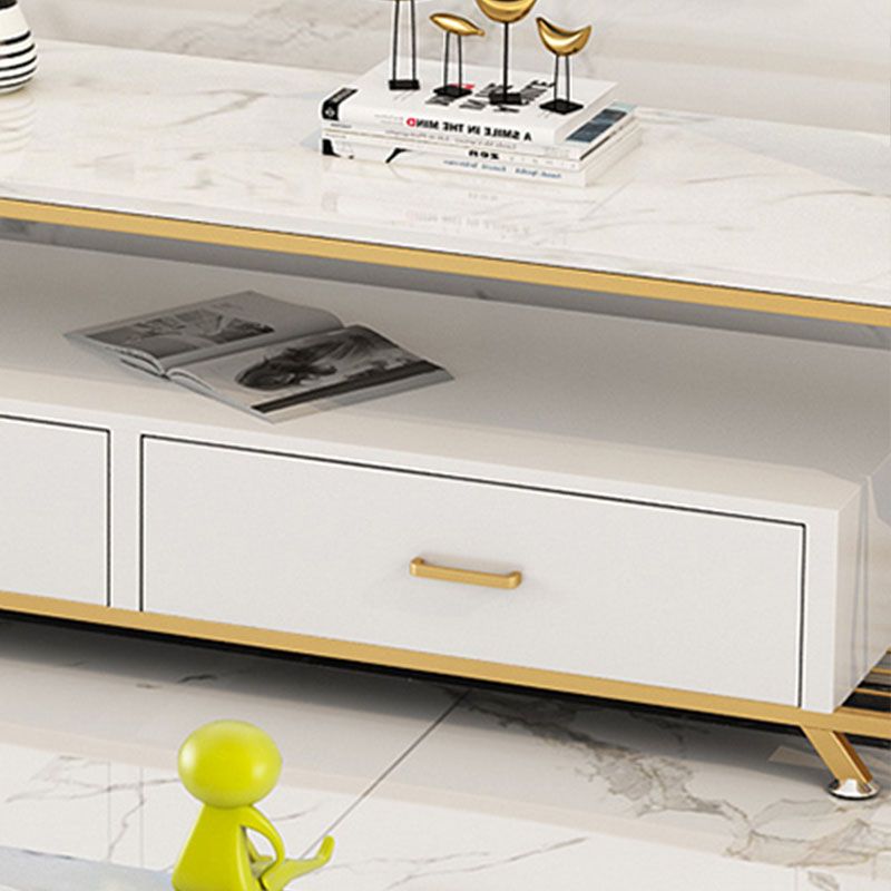 Consola de TV de almacenamiento de 4 niveles Style Glam Style STAND de 4 niveles con 2 cajones