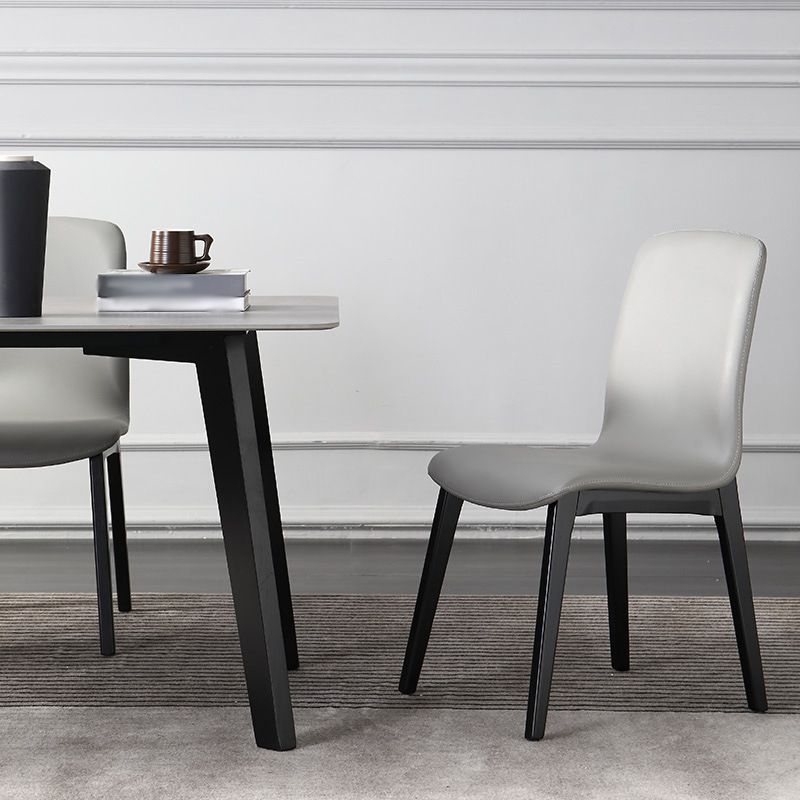 Contemporary Dining and Accent Chairs Matte Finish Leather Curved Parsons Armless Chair Clearhalo ' kitchen&dining_furn' 'Dining Chairs' 'Dining Tables & Seating' 'dining_chair' 'furn' 'furn_dining_chair' 'Furniture' 'furniture_dining_chair' 'Kitchen & Dining Furniture' 'kitchen' 1200x1200_9739acbc-2bef-4965-b3d5-a4ede5e47dc1