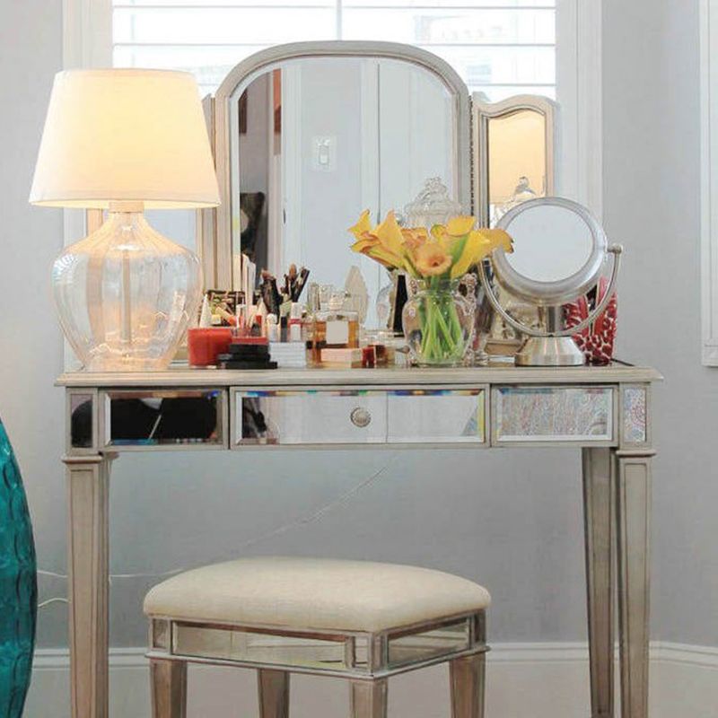 3つの収納引き出し付きスリバーバニティセットガラスメイクアップバニティ、17.71 "幅