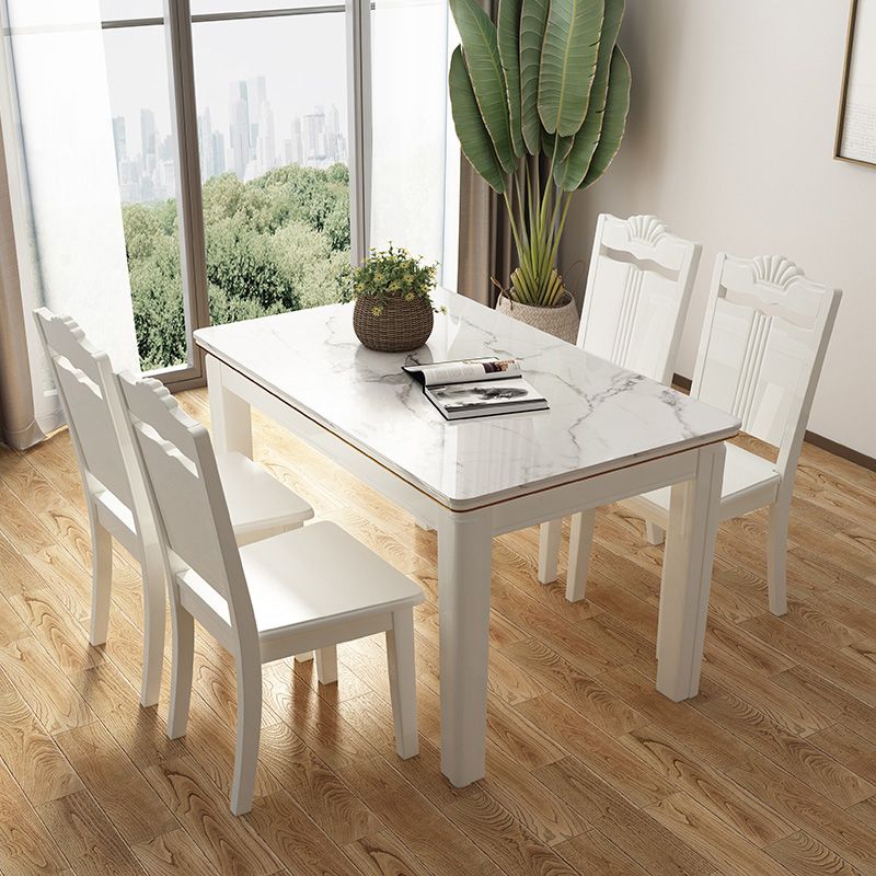 Contemporary Rectangle Shape Standard Dining Set Marble Top White Dining Set for Kitchen Clearhalo 'Dining Room Sets' 'Dining Tables & Seating' 'dining_room_set' 'furn' 'furn_dining_room_set' 'Furniture' 'furniture_dining_room_set' 'Kitchen & Dining Furniture' 'kitchen&dining_furn' 'kitchen' 1200x1200_973b35ab-98e4-4aa2-bcb2-9bbfb3f2ffc3