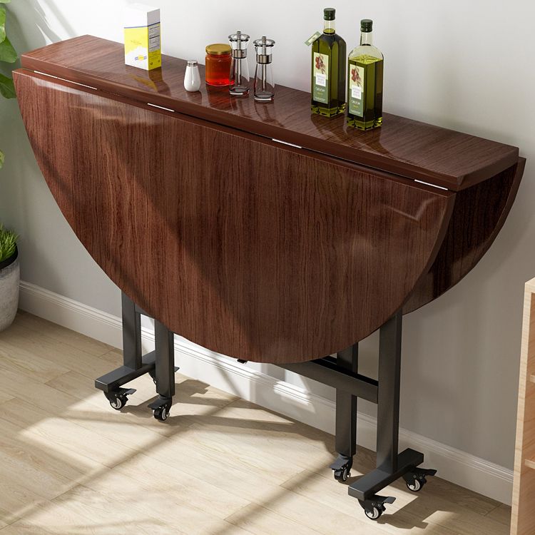 Modern Foldable Dining Table Round Wood Tabletop with Metal Legs