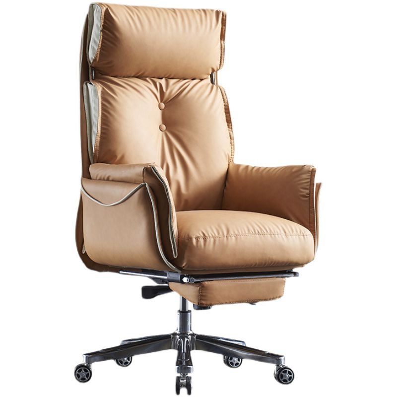 Modern Slide High Back Office Chai Brown Leather Office Chair Clearhalo 'furn' 'furn_office_chair' 'Furniture' 'Office Chairs' 'Office Furniture' 'office_chair' 1200x1200_9740a414-e465-490d-9307-2f906da9ae56