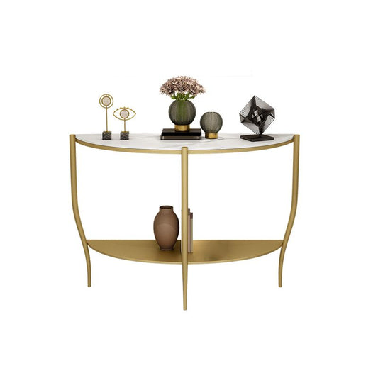 Glam Half Moon Accent Table Iron Sofa Console Table for Hall