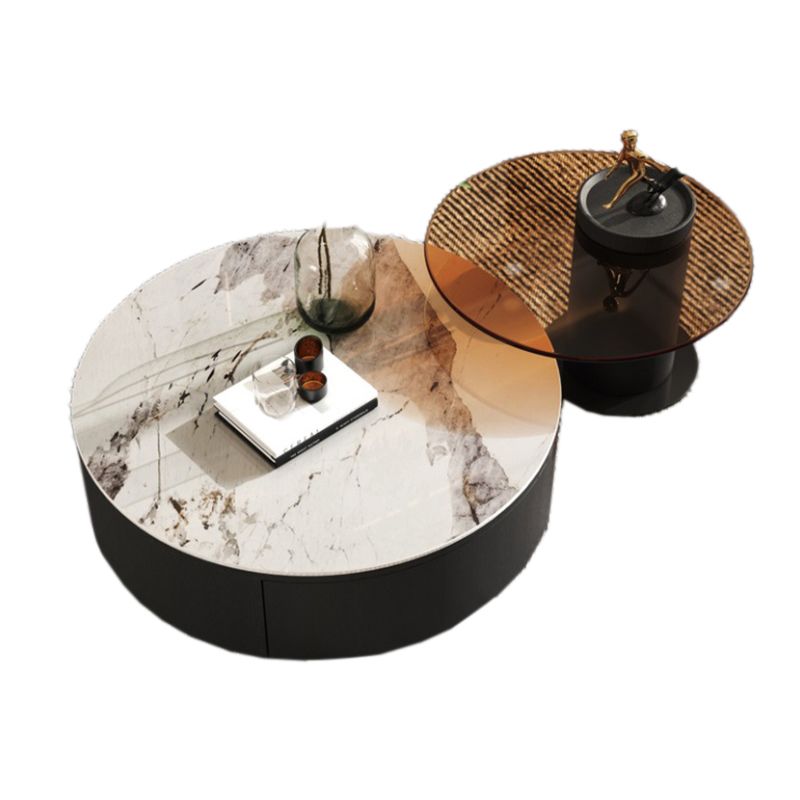 Modern Slate Coffee Table Round Bunching Coffee Table Set with Drawer Clearhalo 'Coffee & Accent Tables' 'Coffee Tables' 'coffee_tables' 'furn' 'furn_coffee_tables' 'Furniture' 'Living Room Furniture' 1200x1200_974411c5-9ff2-4808-91ac-f0746d1535b5