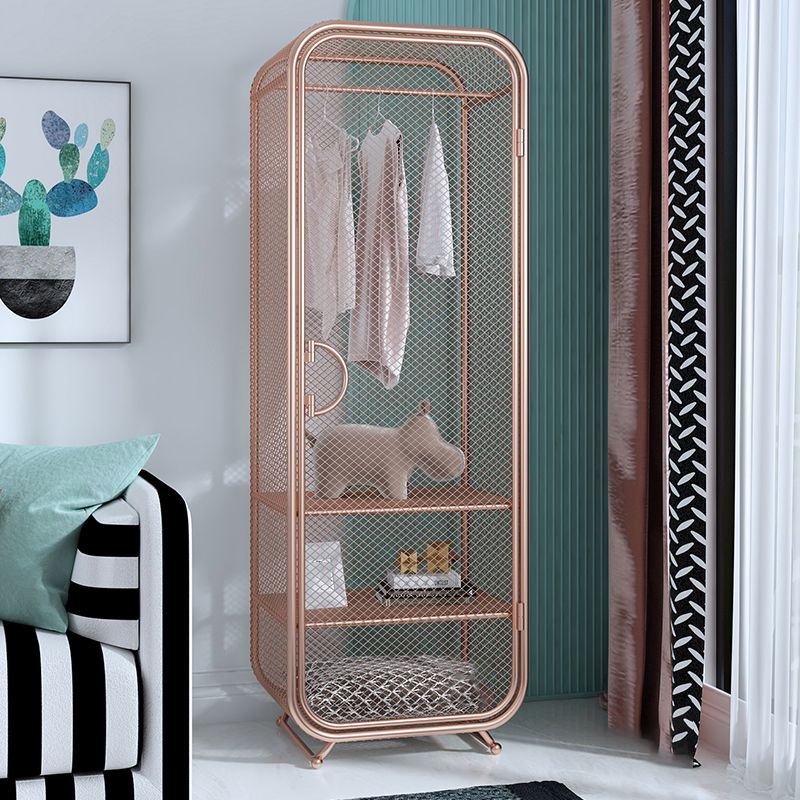 Armoire de rangement en acier en acier moderne à 2 portes avec 2 étagères et rails de vêtements