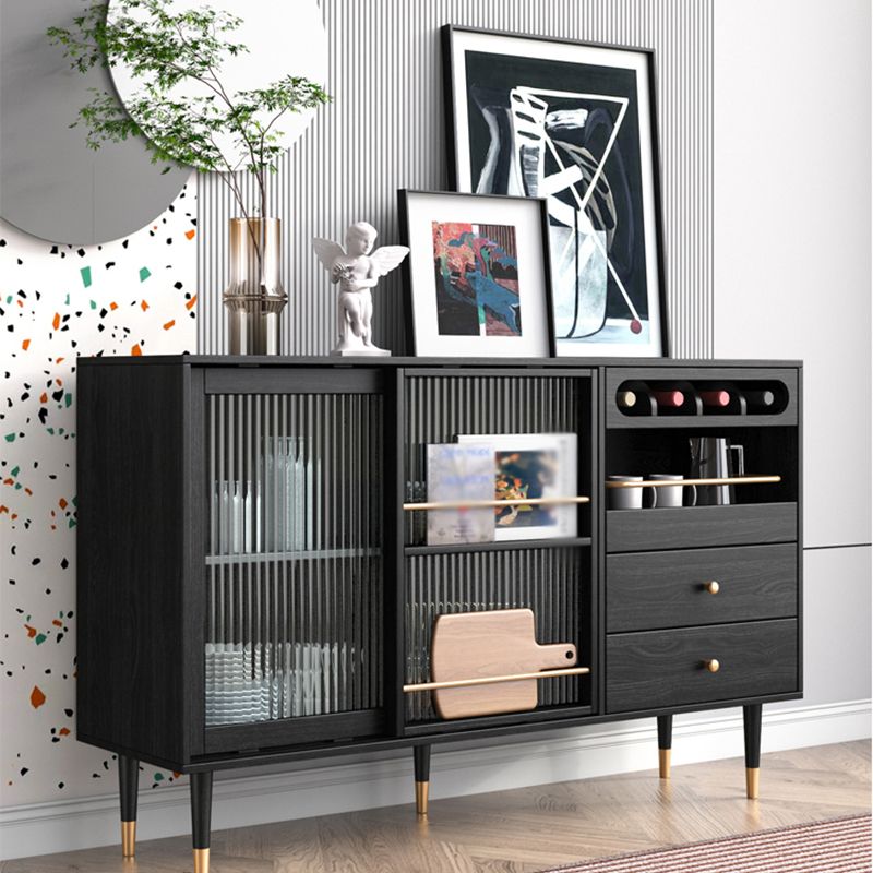 2-Drawer Engineered Wood Sideboard Glam Glass Sliding Doors Credenza with Stone Countertop Clearhalo 'buffet_sideboard' 'Buffets & Sideboards' 'furn' 'furn_buffet_sideboard' 'Furniture' 'furniture_buffet_sideboard' 'Kitchen & Dining Furniture' 1200x1200_9744cf00-ae98-4408-8c16-26d894a534d3