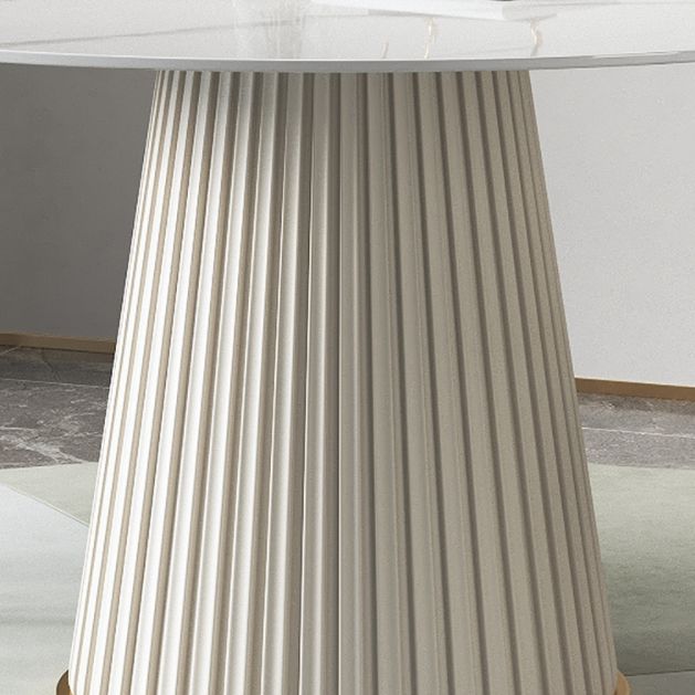 Sintered Stone Top Dining Table in White Luxury Kitchen Table with Pedestal Base