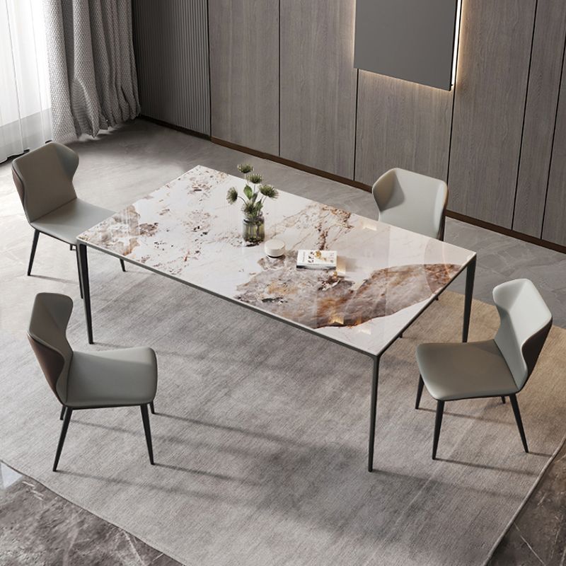 Industrial Style Sintered Stone Table 4 Legs Black Base Rectangle Table for Home Clearhalo ' dining_table' 'Dining Tables & Seating' 'Dining Tables' 'furn' 'furn_dining_table' 'Furniture' 'furniture_dining_table' 'Kitchen & Dining Furniture' 'kitchen&dining_furn' 'kitchen' 'kitchen_dining_table' 1200x1200_9749e9d3-5dfd-4b1d-950f-9df8559dc032
