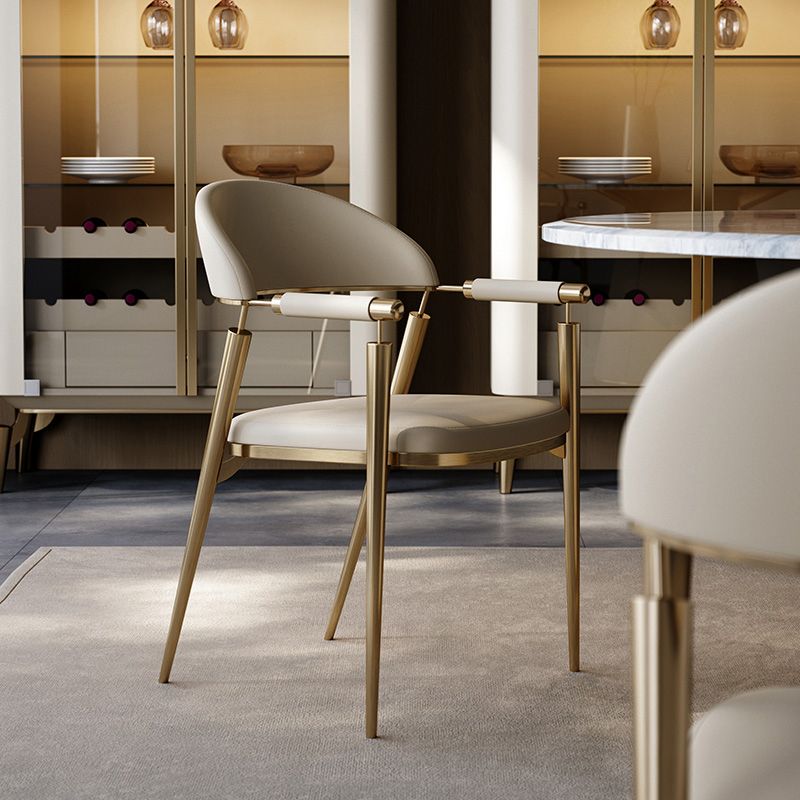 Glam Upholstered Arm Chair Dining Room Metal Dining Arm Chair