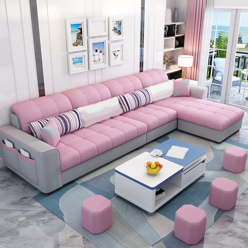 Linen Sewn Pillow Back Sofa & Chaise, 106.3" W x 57.09" D x 31.5" H