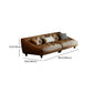 Mid-Century Modern Sloped Arm Sofa Tufted Genuine Leather Sofa in Brown
