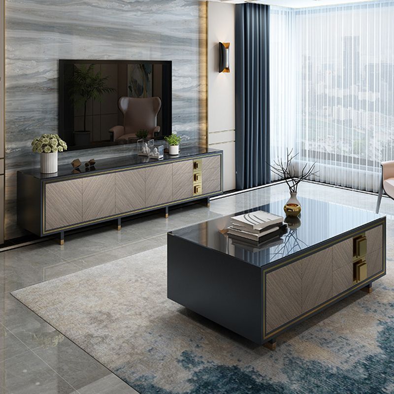 Glam Media Console Glass Media Console TV Stand with Drawers Clearhalo 'furn' 'furn_tv_stands_entertainment_centers' 'Furniture' 'Living Room Furniture' 'TV Stands & Entertainment Centers' 'TV Stands & Media Storage Furniture' 'tv_stands_entertainment_centers' 1200x1200_9750a7e3-54b3-4a60-bf37-df7c2dfaf515