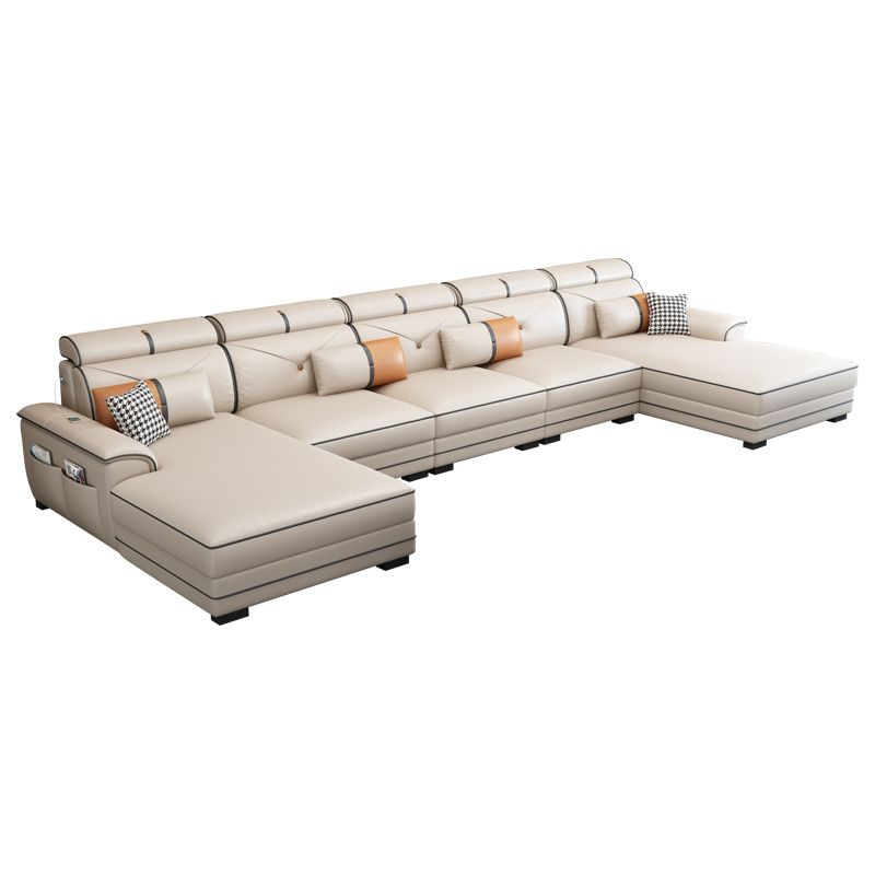 159.44" L x 70.86" W x 35.43" H Adjustable Faux Leather Pillow Top Arm Sectional Clearhalo 'furn' 'furn_sectionals' 'Furniture' 'furniture_sectionals' 'kitchen' 'kitchen_sectionals' 'Living Room Furniture' 'Sectionals' 1200x1200_9751ea77-6f0f-40e8-81ba-8e2f3c03ded8