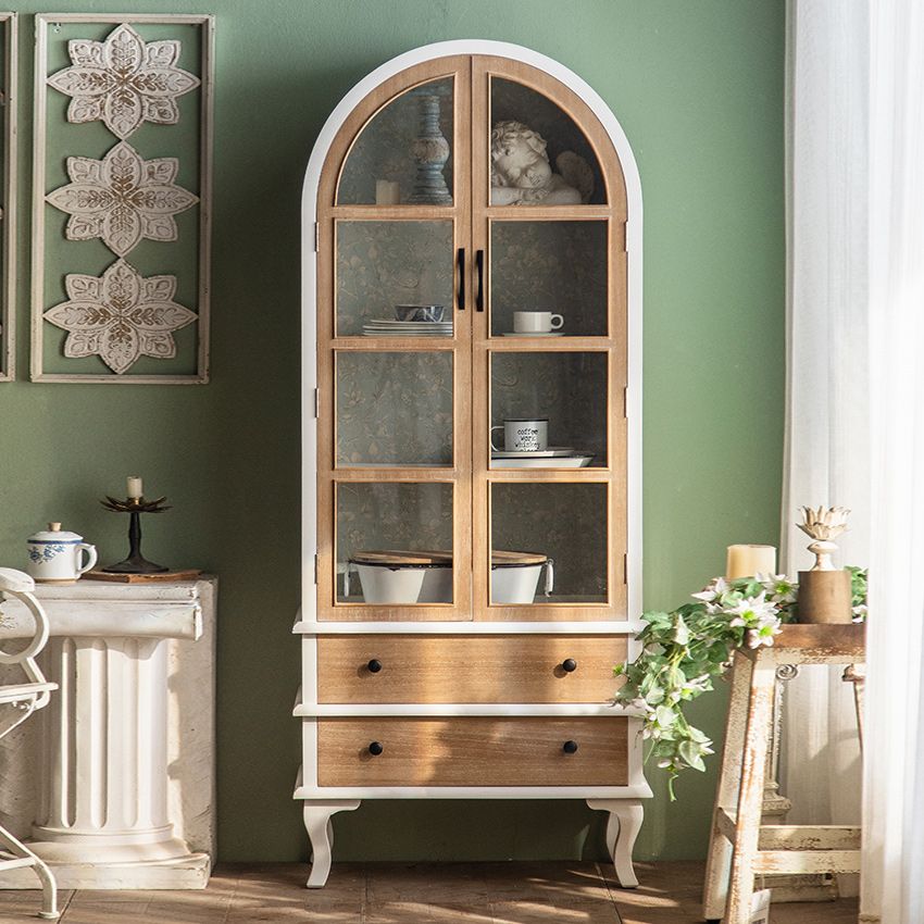 伝統的な松のディスプレイスタンドガラスドアリビングルーム用の収納キャビネット