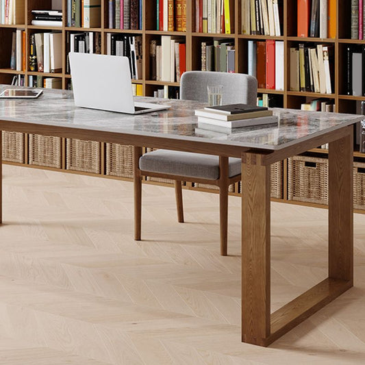 Modern Stone Office Desk Rectangular Shape Task Desk in Grey and Brown