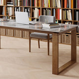 Modern Stone Office Desk Rectangular Shape Task Desk en gris y marrón