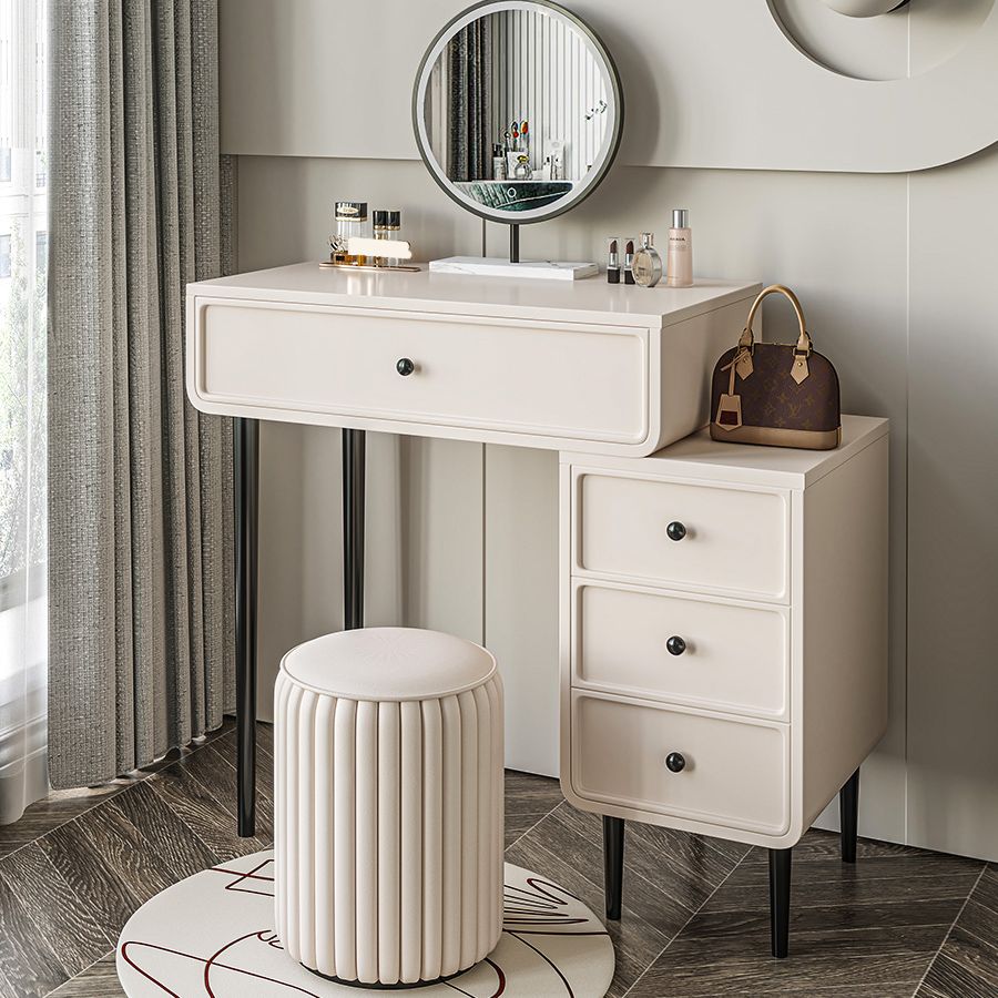 Vanity di trucco da tavolo in legno bianco bianco contemporaneo con cassetti
