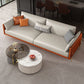 Contemporary Standard Square Arm Leather Settee Couch with Pillows