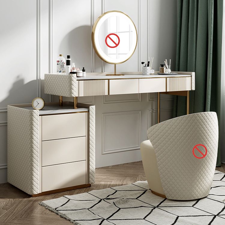 White Stone Makeup 14.96" Wide Counter Vanity Tables with 5 Storage Drawers Clearhalo 'Bedroom Furniture' 'furn' 'furn_makeup_vanities' 'Furniture' 'Makeup Vanities' 'makeup_vanities' 1200x1200_9759c49f-8b1d-4960-b2f4-617834967ac6