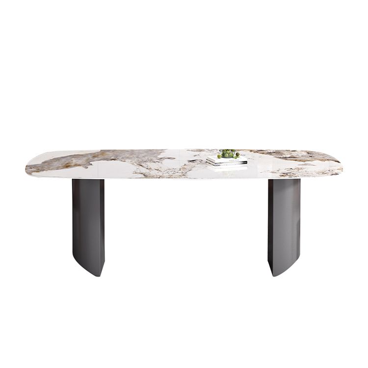 Sintered Stone Top Dining Table in White Modern Rectangle Table with Double Pedestal Clearhalo 'Dining Tables & Seating' 'Dining Tables' 'dining_table' 'furn' 'furn_dining_table' 'Furniture' 'Kitchen & Dining Furniture' 1200x1200_975a308b-1cfa-4191-9622-36bd0cc16192