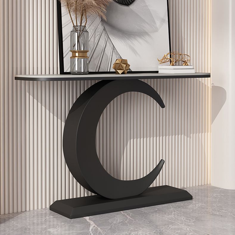 12 inch Wide Glam Console Table Stone Half Moon Console Accent Table
