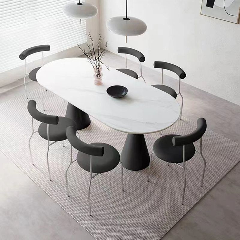 Moderne stenen ellips eettafel met dubbele voetstukbasistafel voor eetkamer