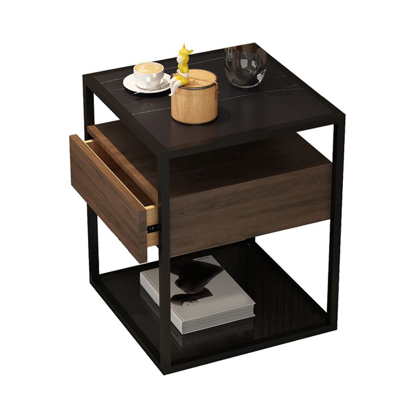 Tableau supérieur en verre carré / pierre 21.26 "Table d'appoint à 1 tirage de haut avec étagère de rangement