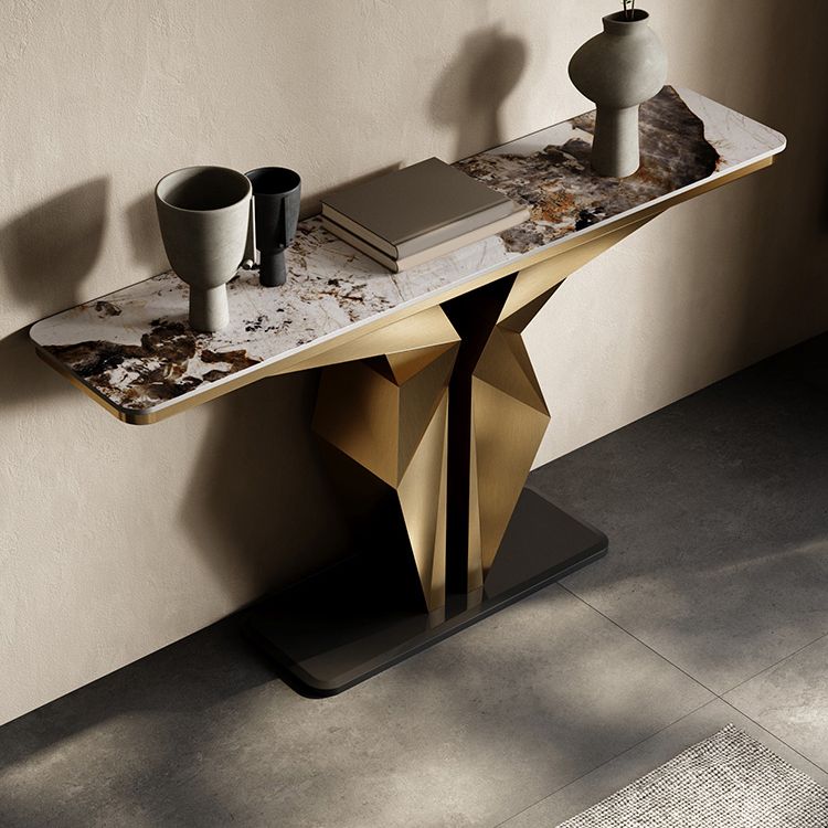 Mesa de consola rectangular de piedra Glam 13.78 "Mesa de acento de ancho con base abstracta