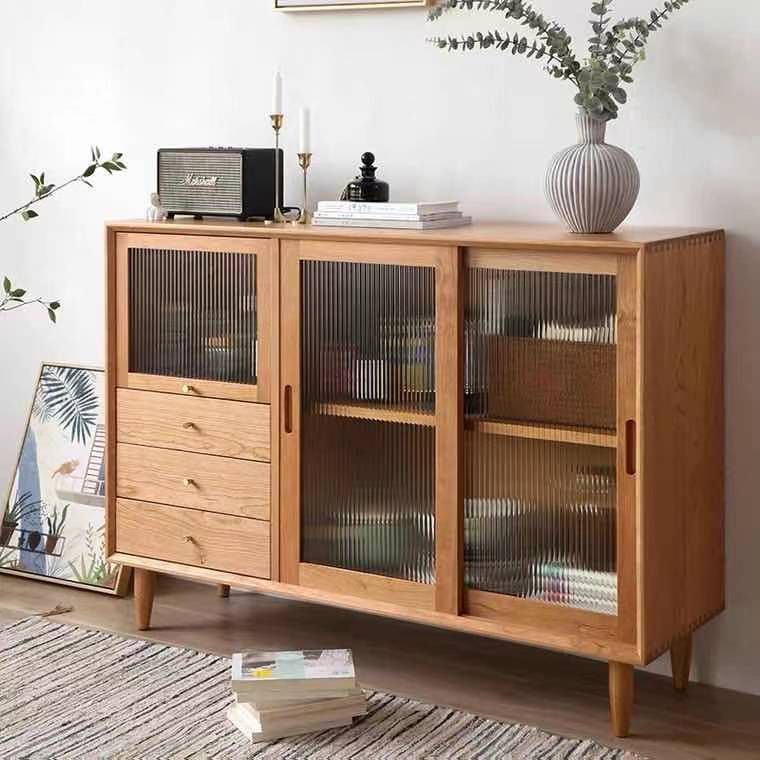 3-Drawer Pine Wood Sideboard Modern Glass Sliding Door Cabinets Credenza for Living Room Clearhalo 'buffet_sideboard' 'Buffets & Sideboards' 'furn' 'furn_buffet_sideboard' 'Furniture' 'furniture_buffet_sideboard' 'Kitchen & Dining Furniture' 1200x1200_97690d5f-3ea8-4d91-845b-fdbc26746778