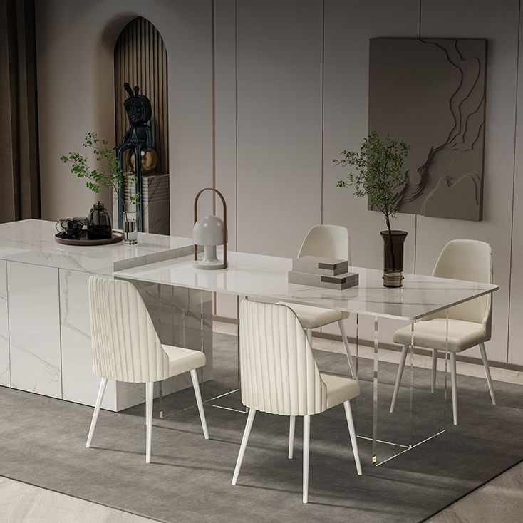 1/2/5/7 Pieces White Dining Set Sintered Stone Rectangle Dining Set with Leather Chairs Clearhalo 'Dining Room Sets' 'Dining Tables & Seating' 'dining_room_set' 'furn' 'furn_dining_room_set' 'Furniture' 'furniture_dining_room_set' 'Kitchen & Dining Furniture' 1200x1200_976a4da4-dfe0-4d35-bad0-c8ac6ce434a9