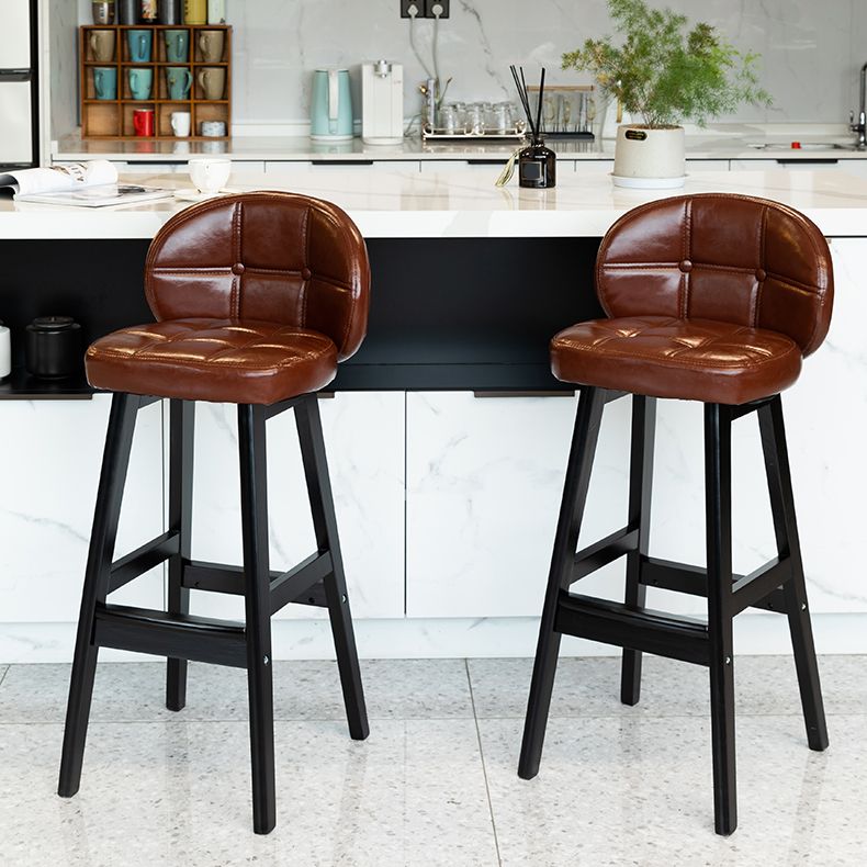 Taburetes de bar de interior contemporáneos de madera de caucho con respaldo bajo y cojín