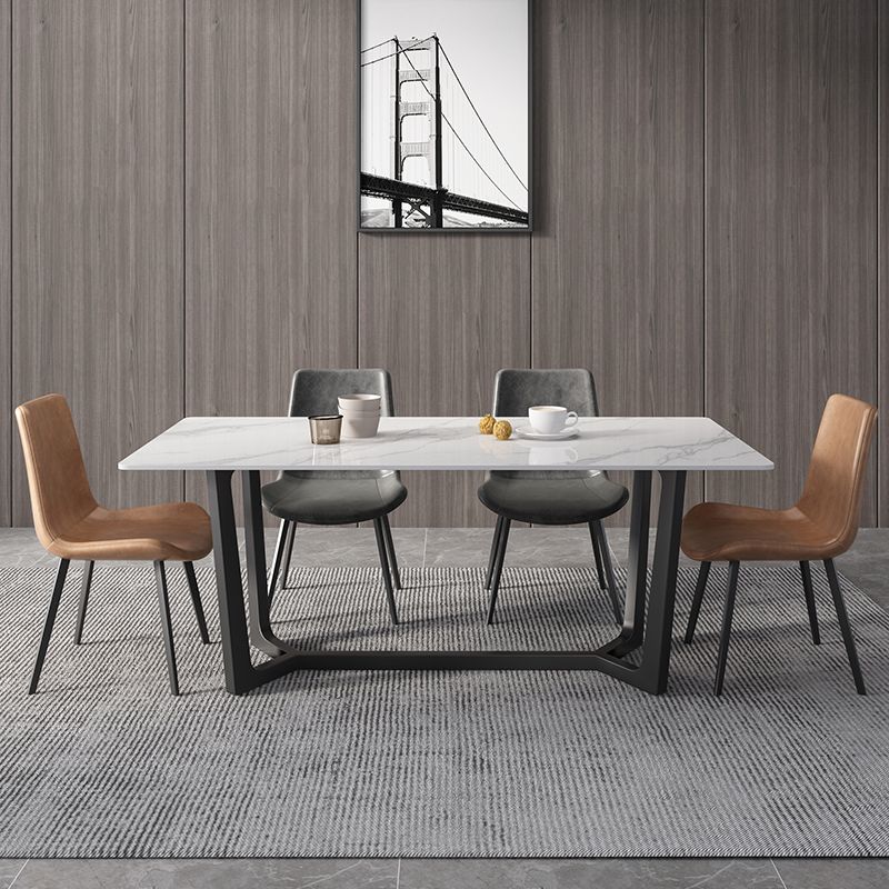 Juego de mesa de comedor blanca rectangular, mesa de comedor y sillas modernas de piedra sinterizada, 1/4/5/7 Uds.